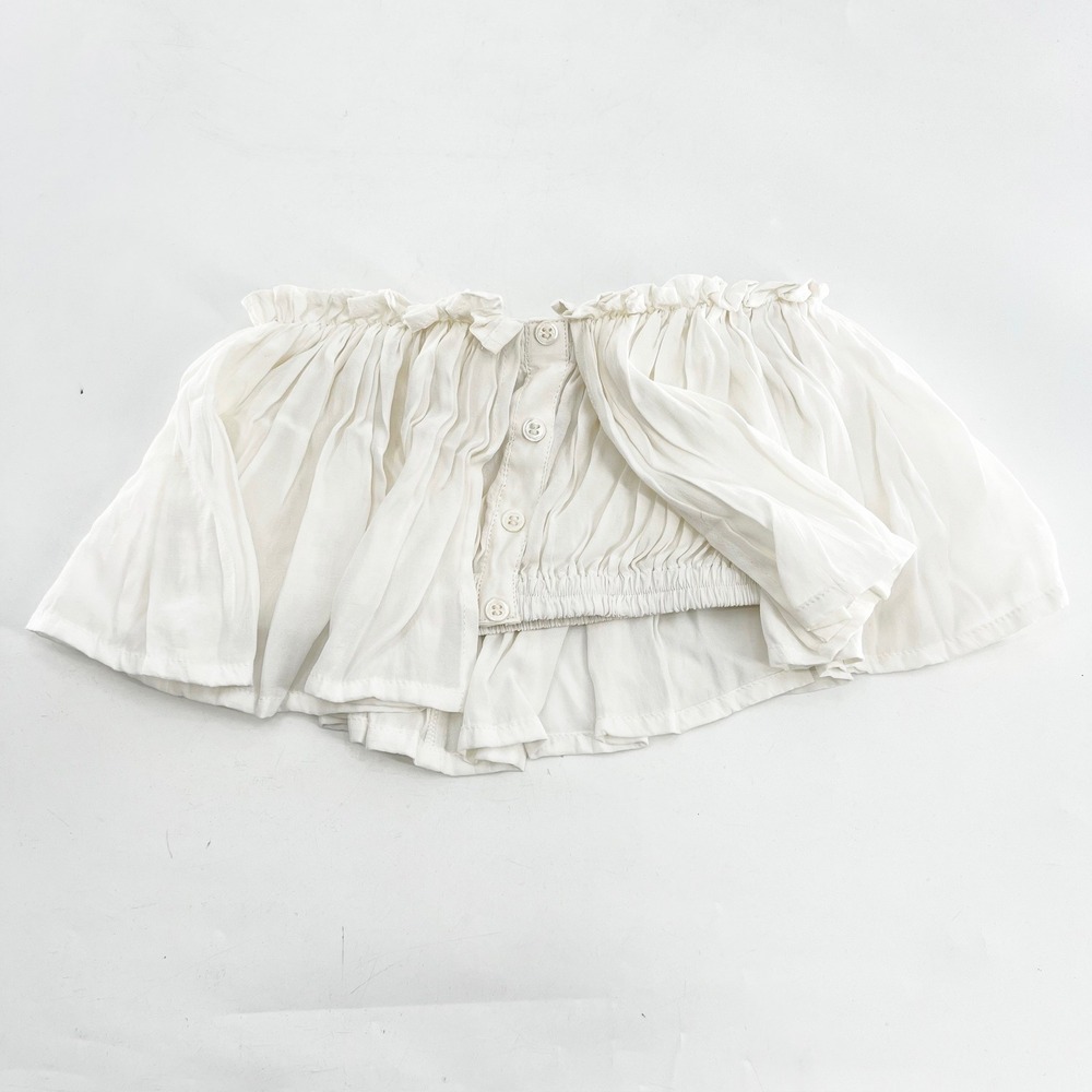 Faithfull The Brand White  Button Front Smocked‎ Off Shoulder Crop Top 2